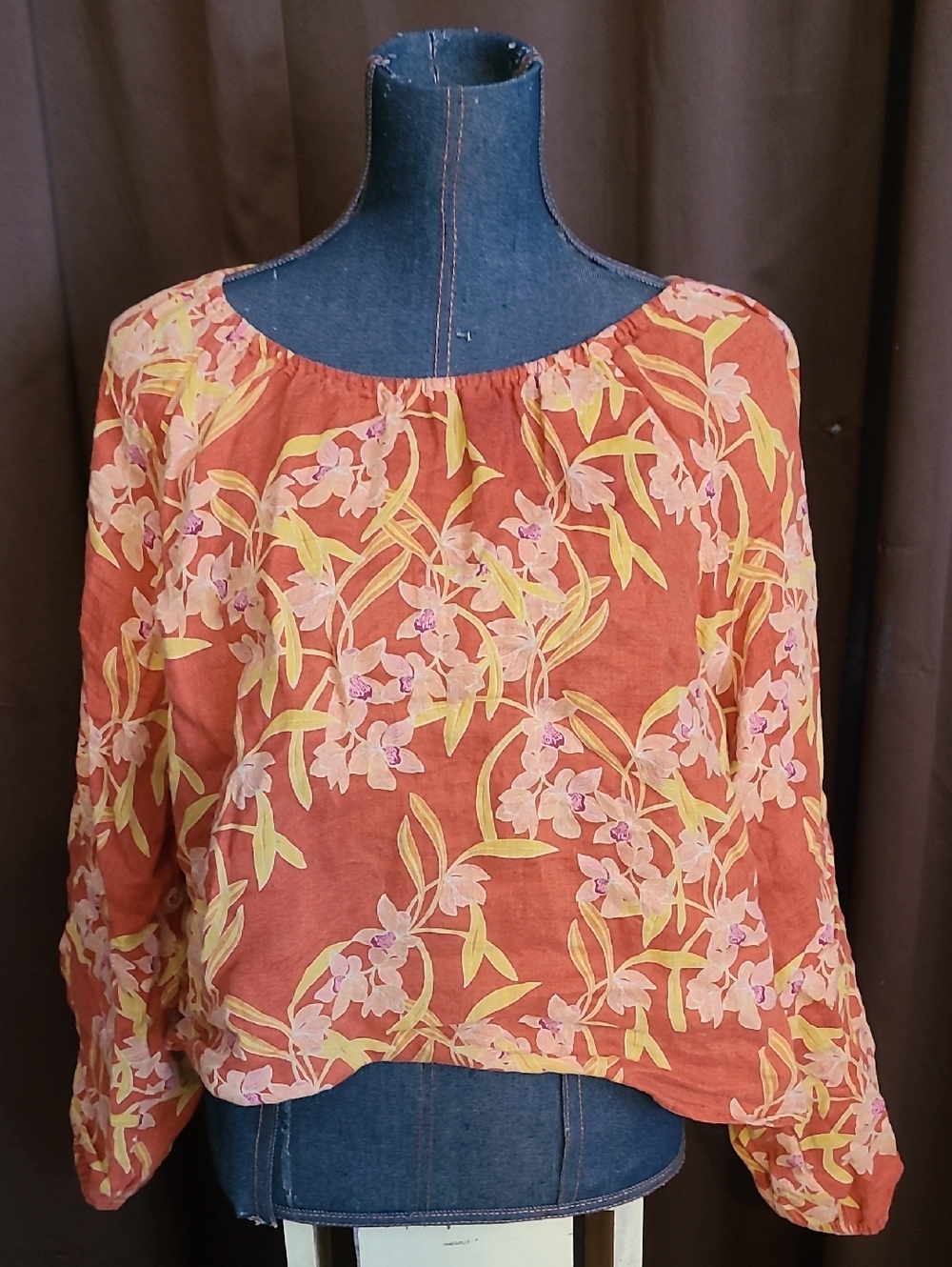 Rachel Zoe Rust Floral Peasant Blouse with Pink & Yellow Accents